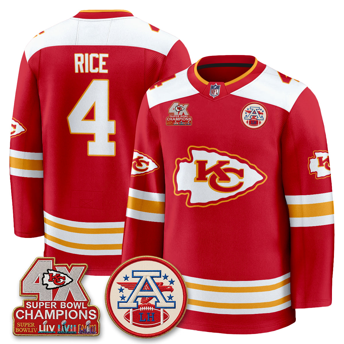 Kansas City Chiefs 4X Champs Edition Hockey Jersey - Stitched