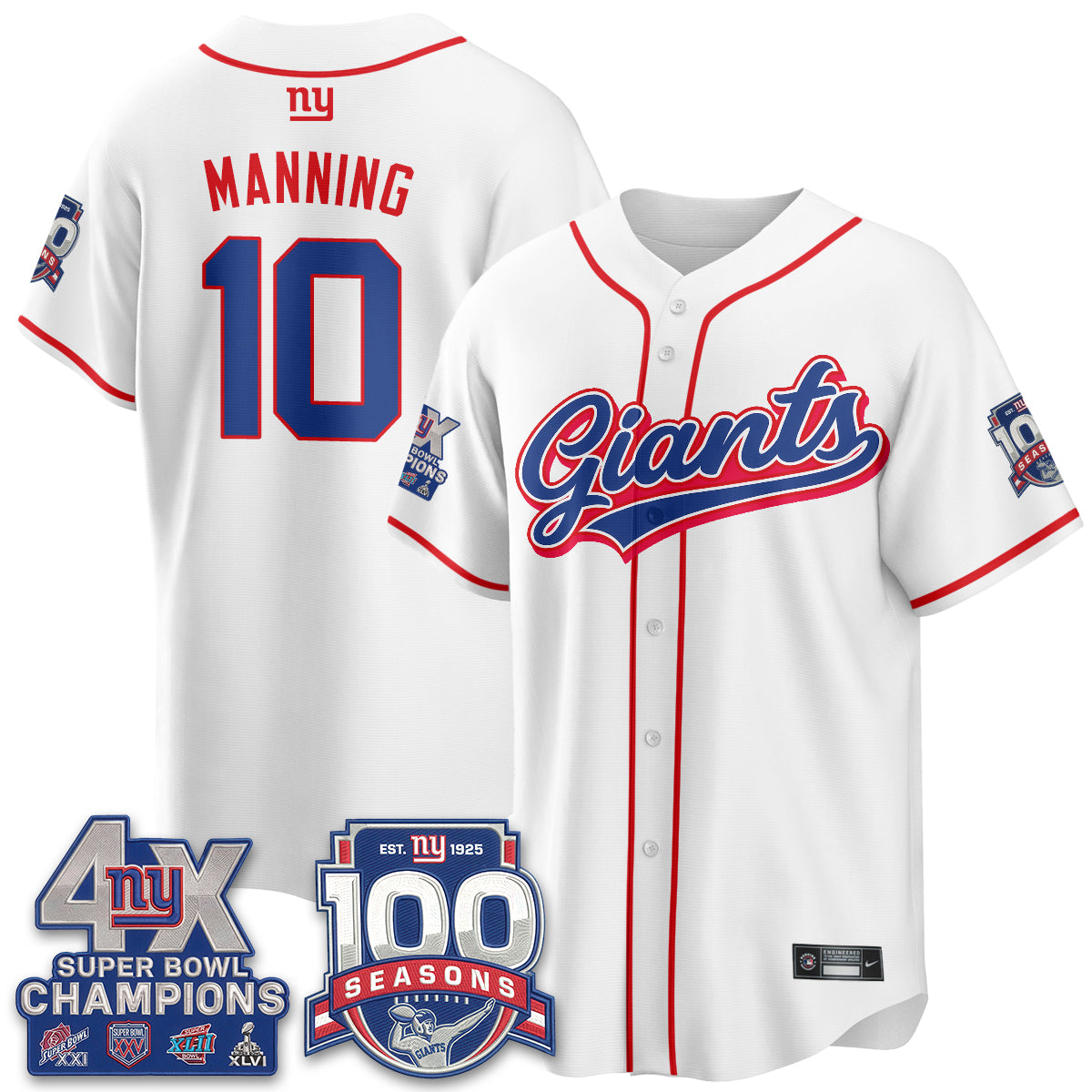 New York Giants 4X Champs & 100 Anniversary Vapor Baseball Jersey - Stitched