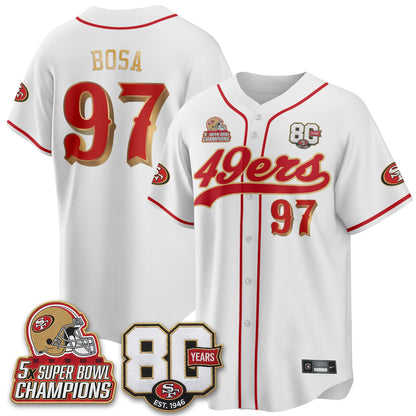 San Francisco 49ers 80 Years & 5X Champs Vapor Baseball Jersey - Stitched