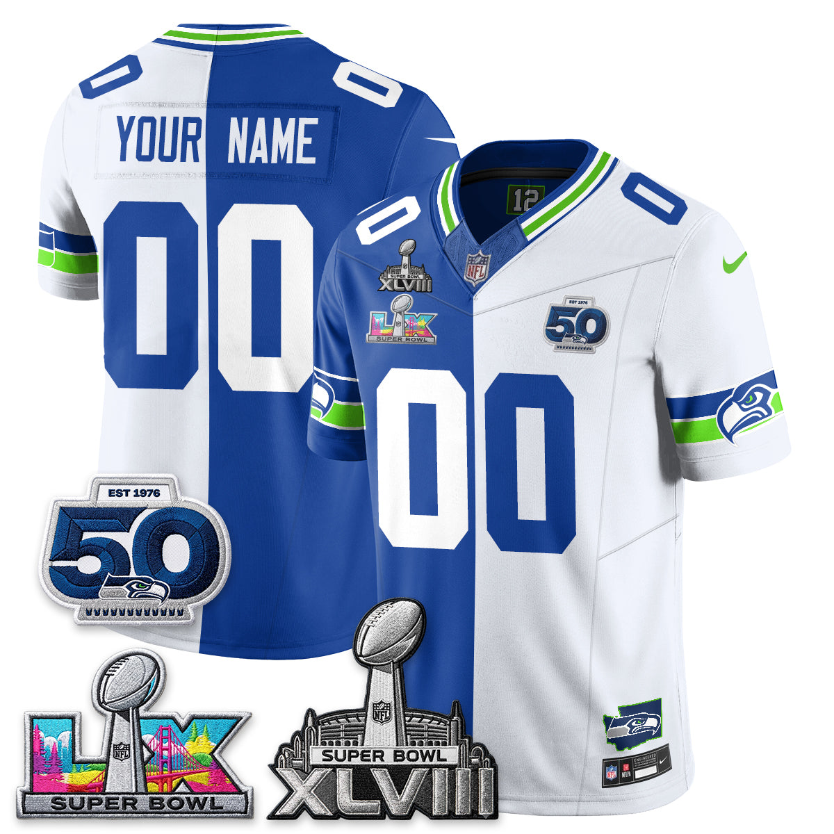 Seattle Seahawks SB LX Champs Split Edition Vapor Custom Jersey - Stitch