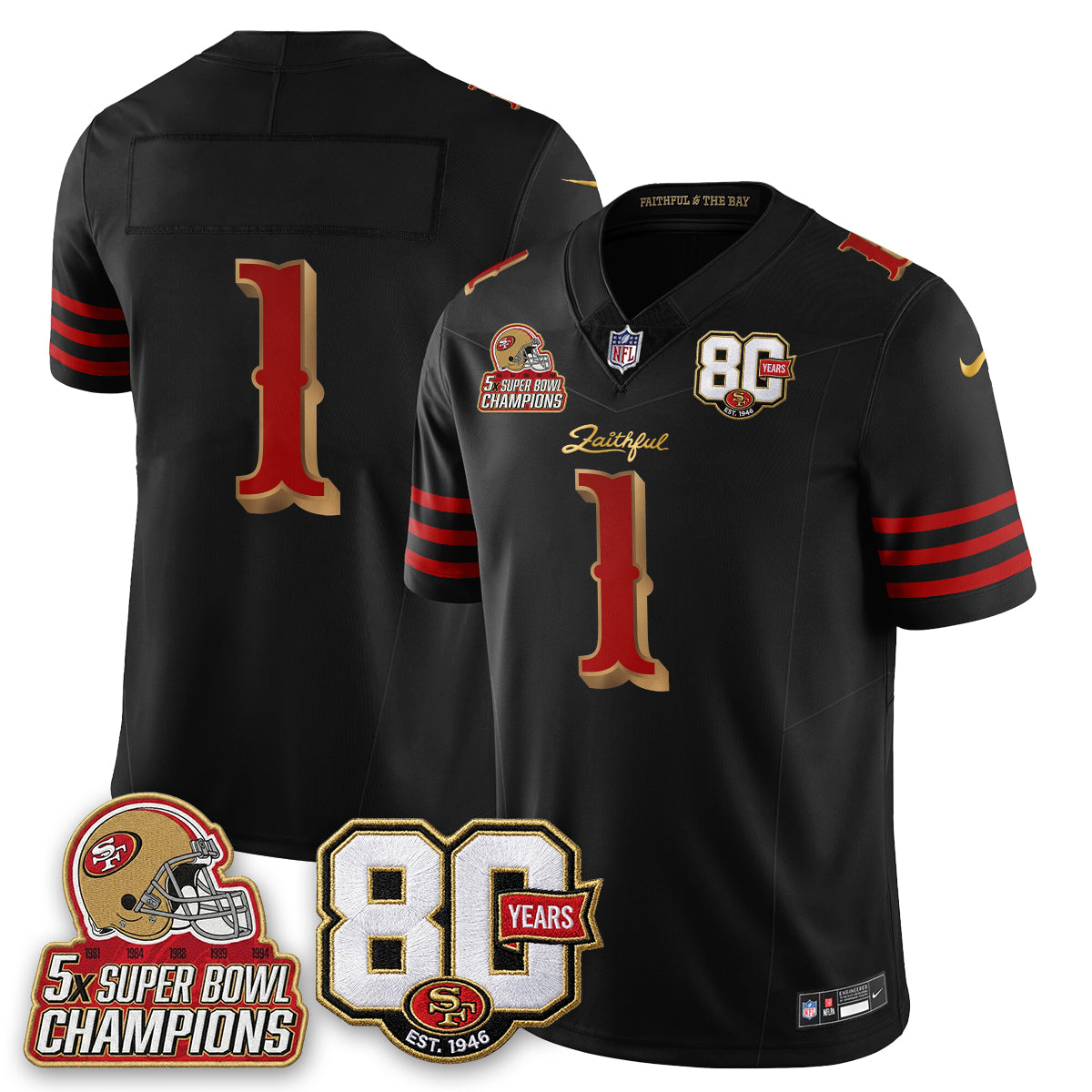 San Francisco 49ers 80 Years & 5X Champs Rivalries Vapor Jersey - Stitched