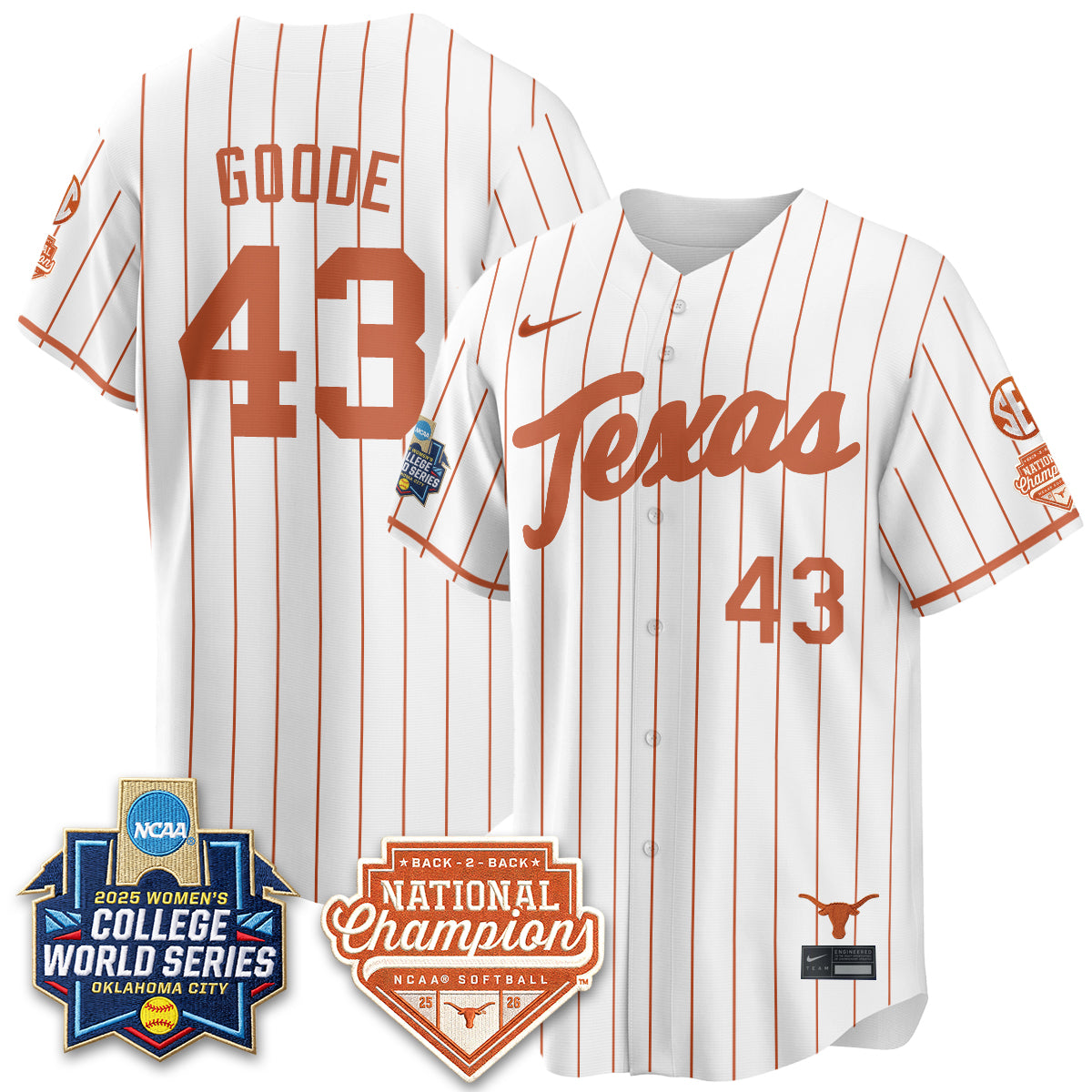 Texas Longhorns Softball 2026 World Series (WCWS) Vapor Premier Limited Jersey - B2B Champs - All Stitched