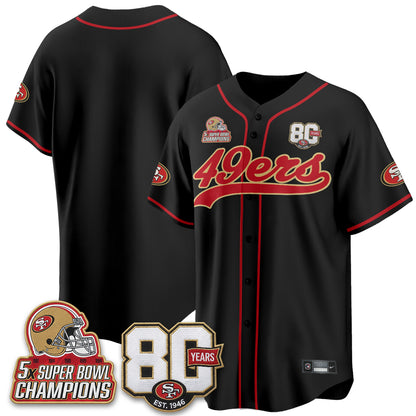San Francisco 49ers 80 Years & 5X Champs Vapor Baseball Jersey - Stitched