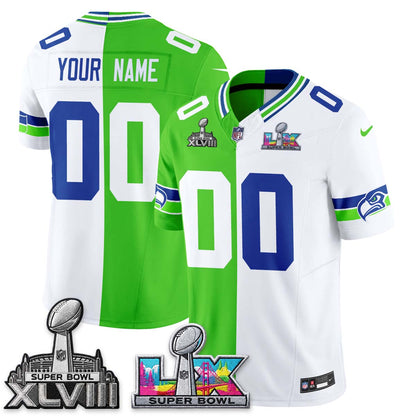 Seattle Seahawks Throwback 2 SB Patches Vapor Jersey - Stitched
