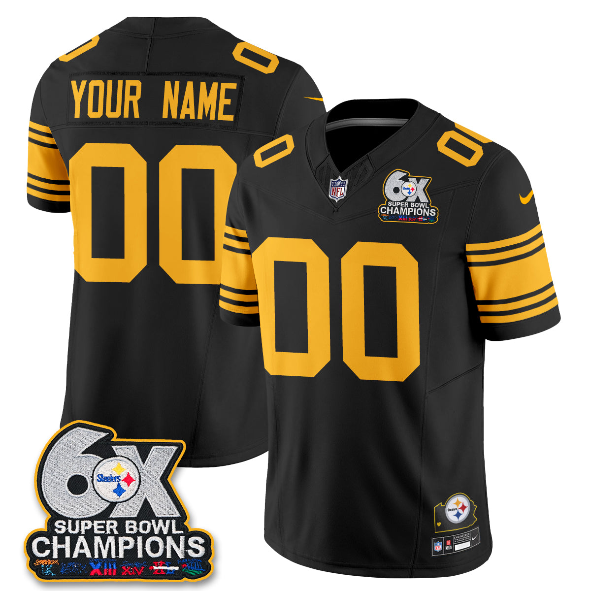 Pittsburgh Steelers 6X Champs Throwback V2 Vapor Custom Jersey - Stitched