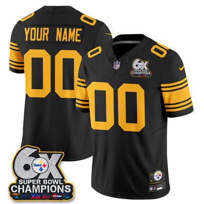 Pittsburgh Steelers 6X Champs Throwback V2 Vapor Custom Jersey - Stitched