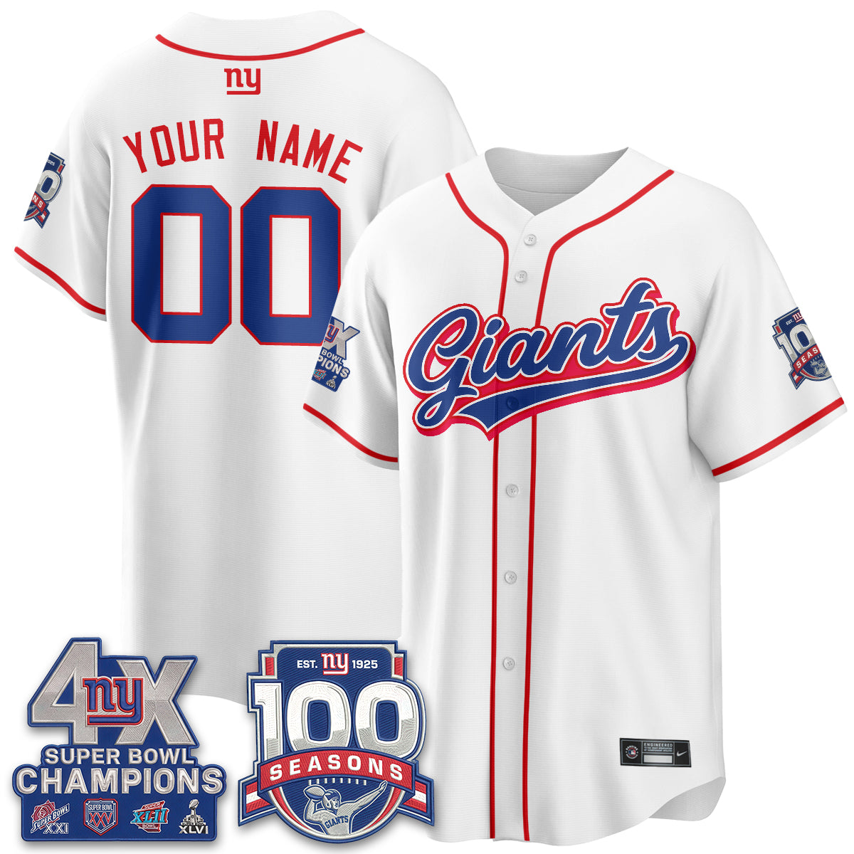New York Giants 4X Champs & 100 Anniversary Vapor Baseball Custom Jersey - Stitched