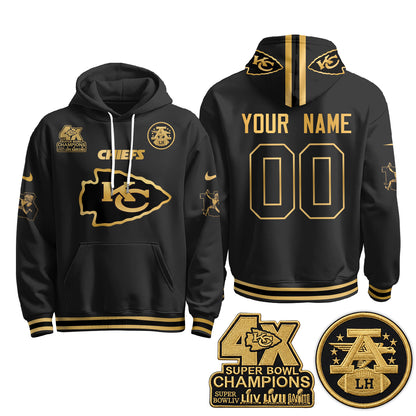 Kansas City Chiefs 4X Champs Gold Edition Custom Hoodie - Stitched