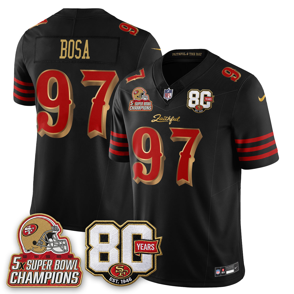 San Francisco 49ers 80 Years & 5X Champs Rivalries Vapor Jersey - Stitched