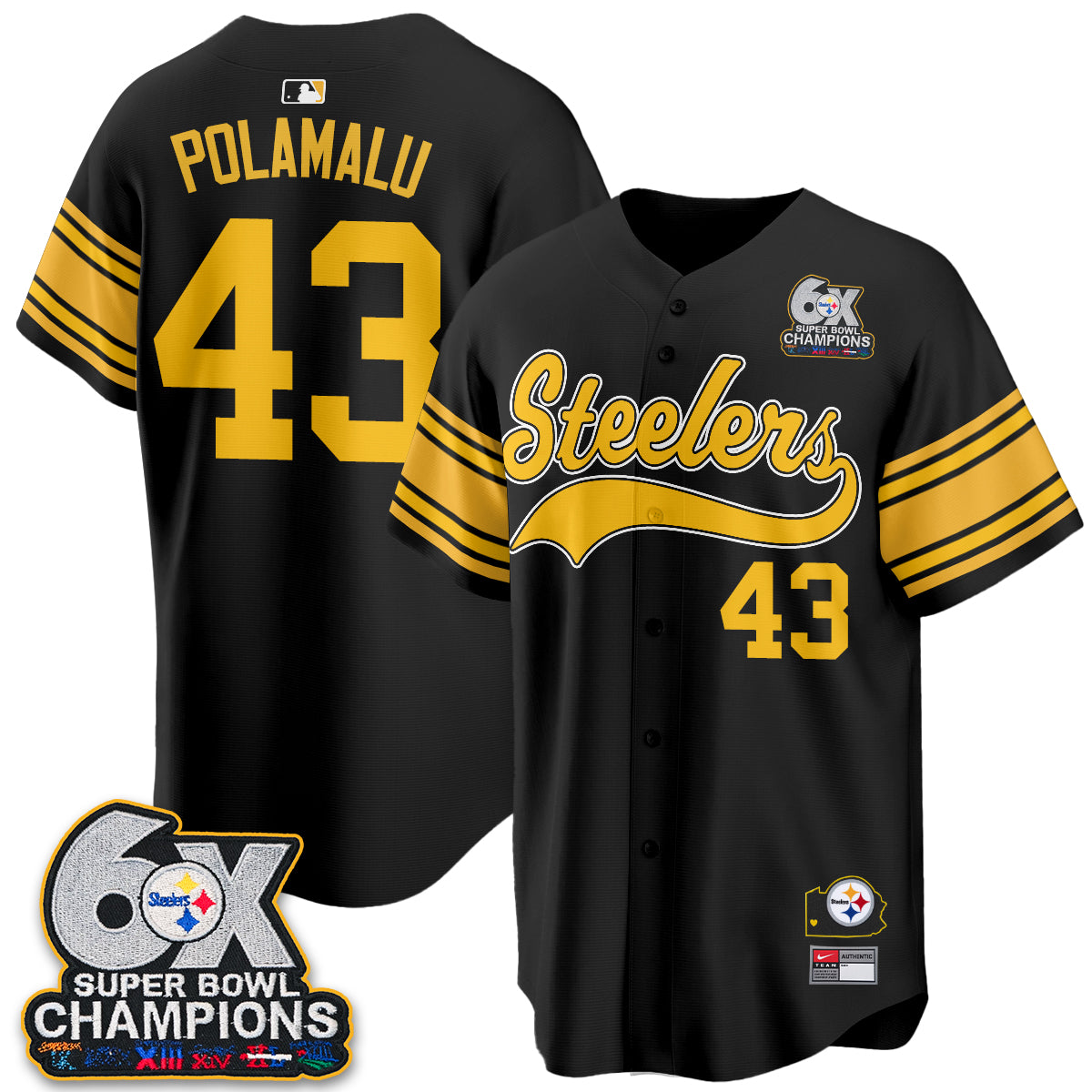 Pittsburgh Steelers 6X Champs Throwback Baseball Vapor Jersey - Stitched