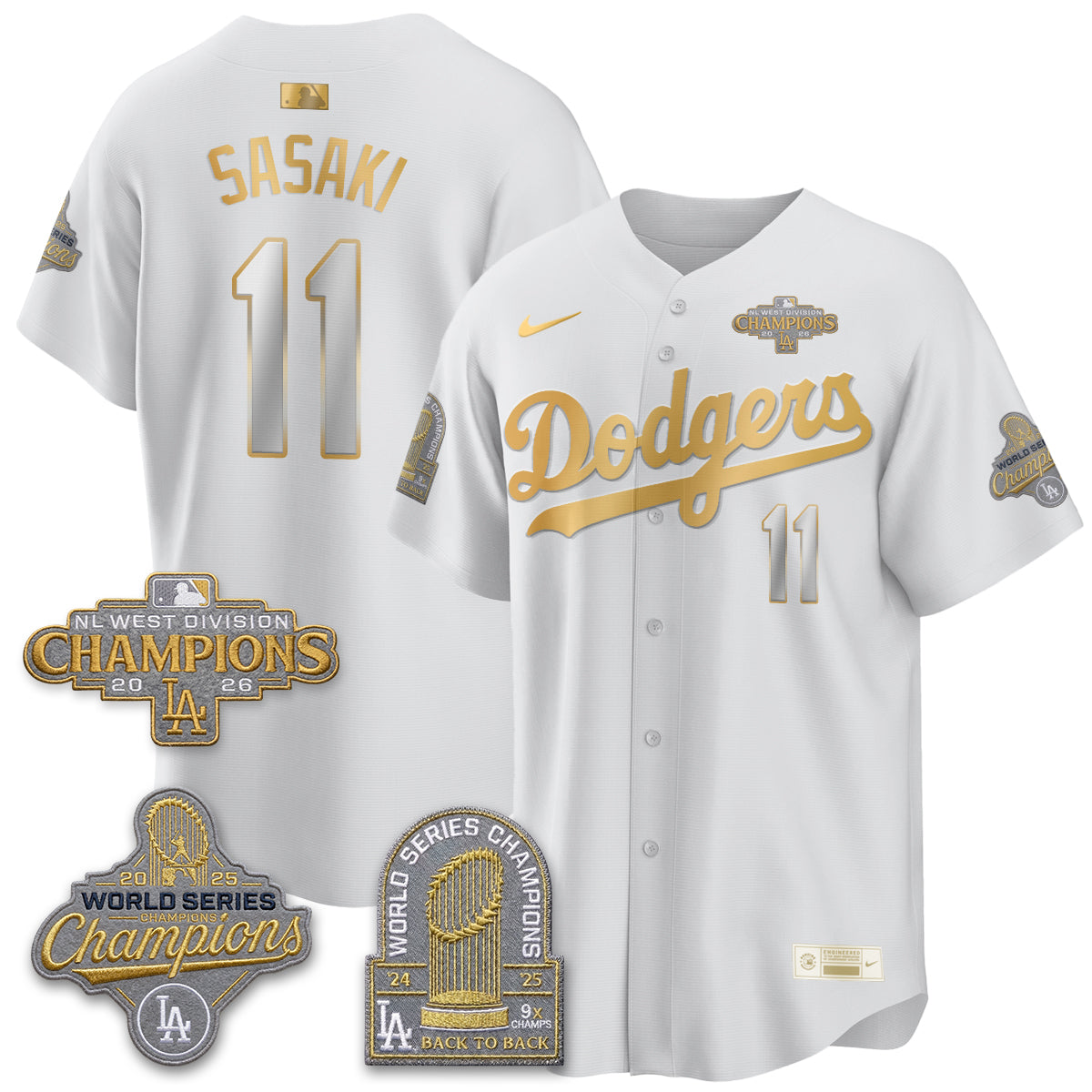 LAD 2026 NL West Champs Gold Vapor Jersey- Stitched