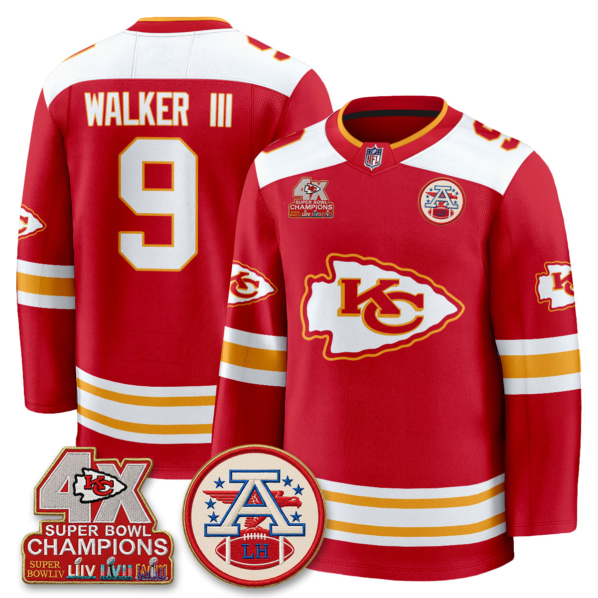 Kansas City Chiefs 4X Champs Edition Hockey Jersey - Stitched