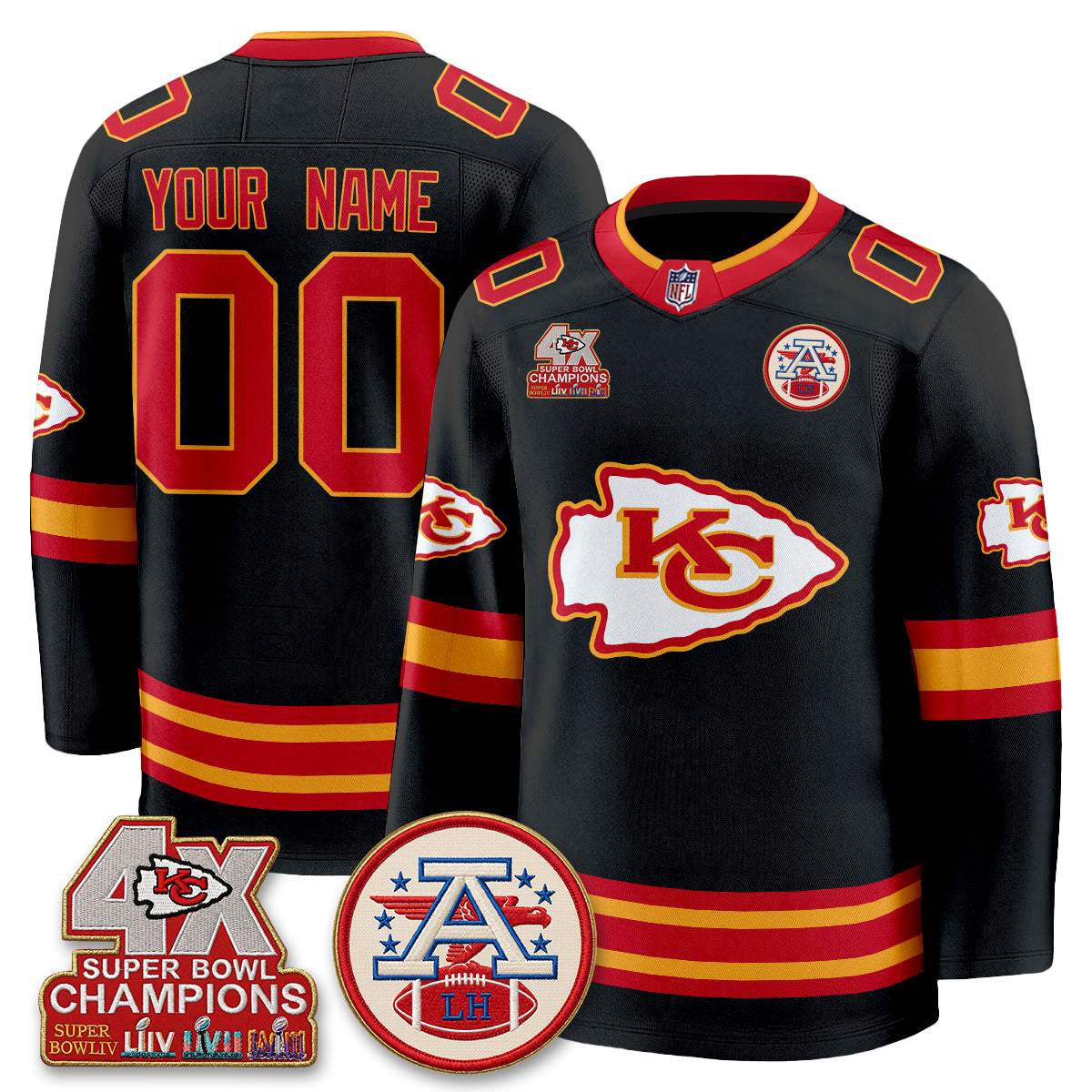 Kansas City Chiefs 4X Champs Edition Custom Hockey Jersey - Stitched