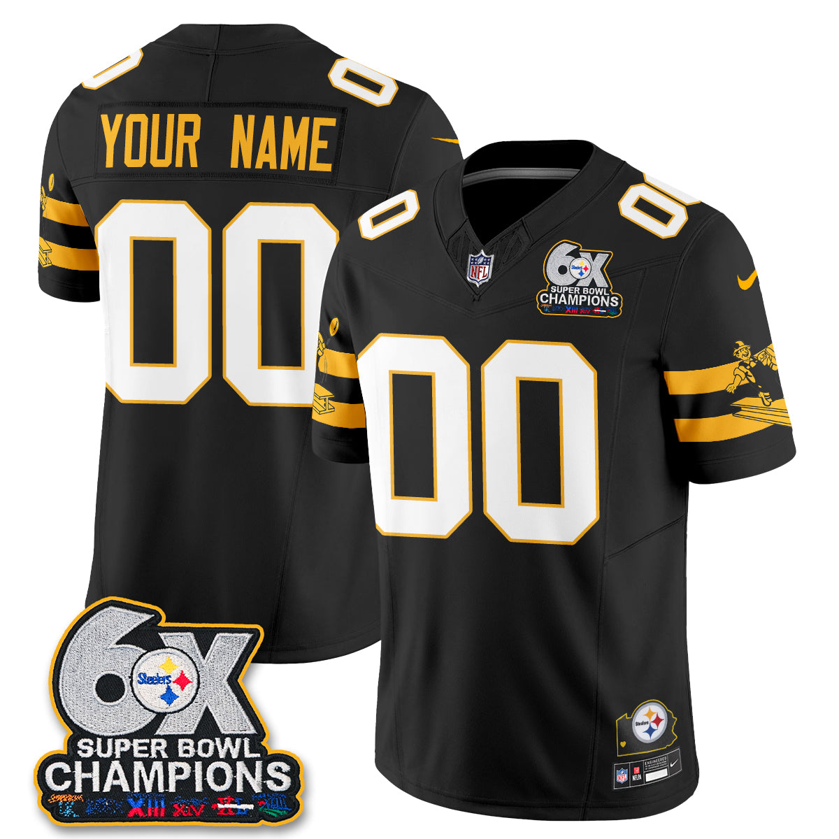 Pittsburgh Steelers 6X Champs Throwback V2 Vapor Custom Jersey - Stitched