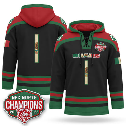 CHI 2026 Mexico NFC North Champions 2025 Patch Hockey Hoodie - Stitched