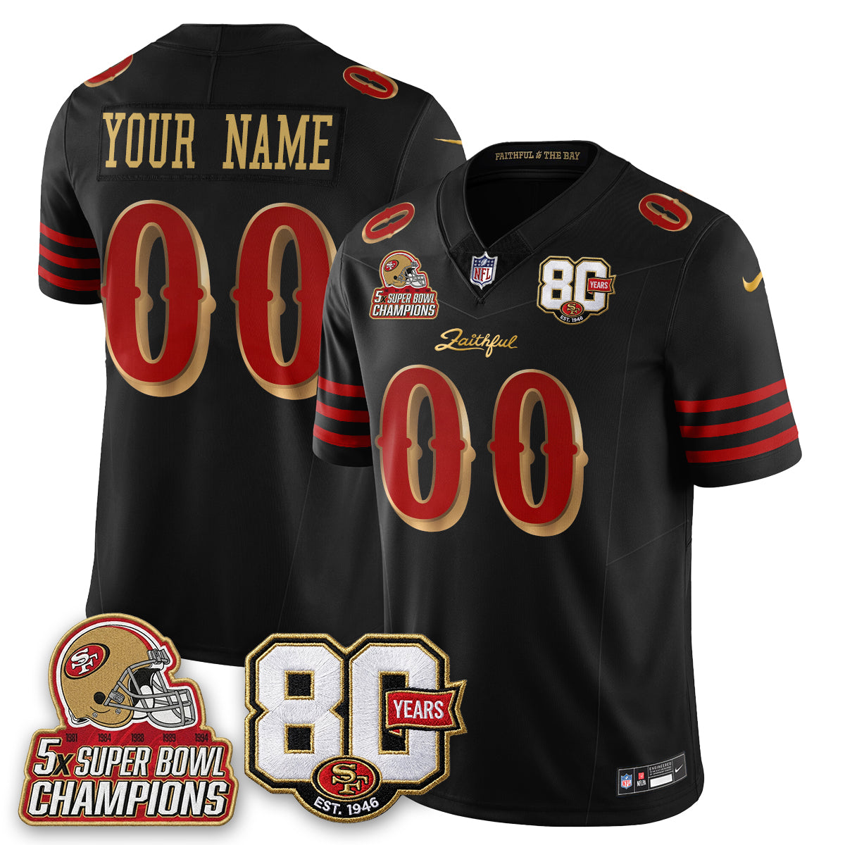 San Francisco 49ers 80 Years & 5X Champs Rivalries Vapor Custom Jersey - Stitched