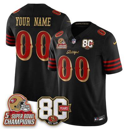 San Francisco 49ers 80 Years & 5X Champs Rivalries Vapor Custom Jersey - Stitched
