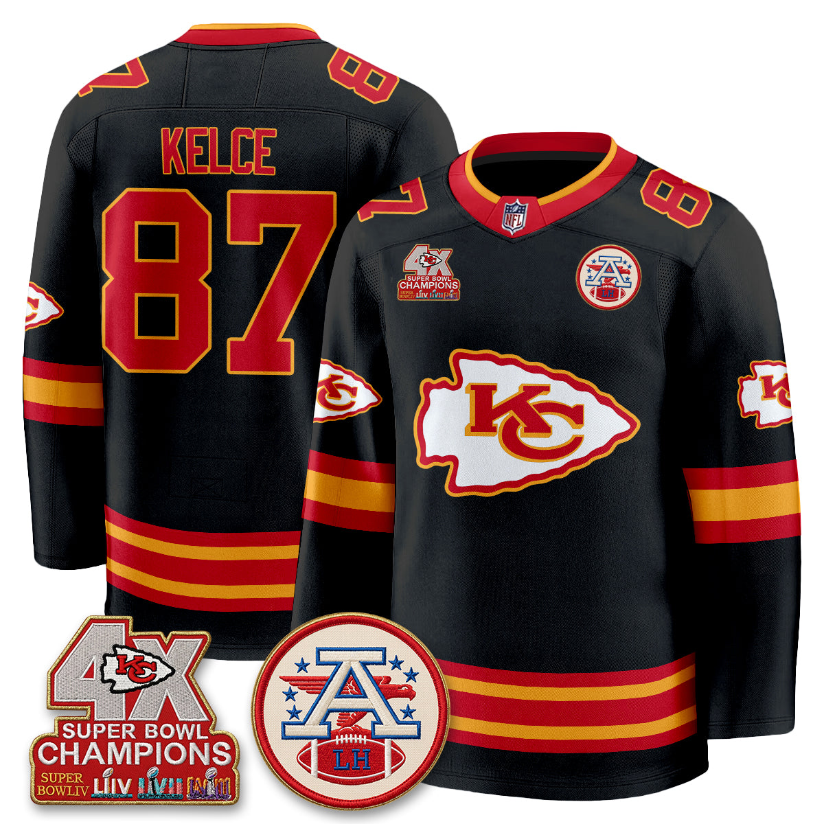Kansas City Chiefs 4X Champs Edition Hockey Jersey - Stitched