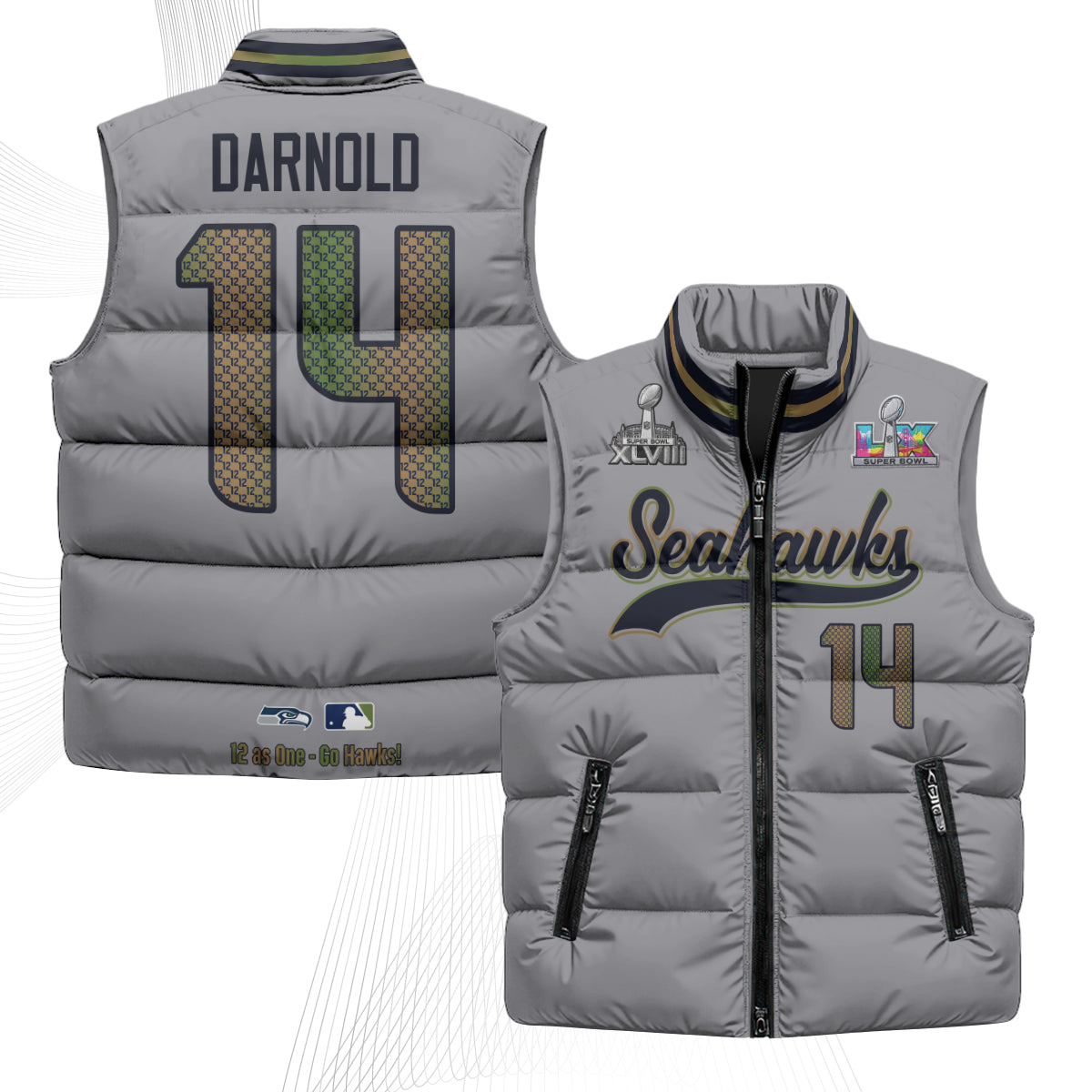Seattle Seahawks S.Bowl Champs Puffer Vest - Printed