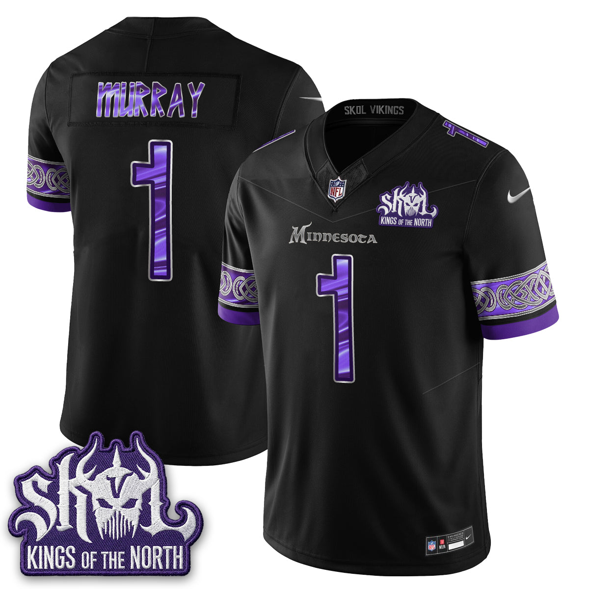 MIN Fangear Edition Warrior Skol Patch Vikings Font Vapor Jersey - Stitched
