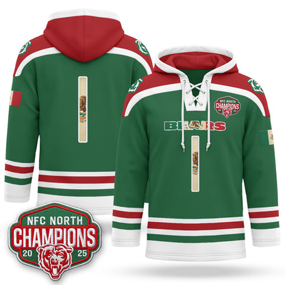 CHI 2026 Mexico NFC North Champions 2025 Patch Hockey Hoodie - Stitched
