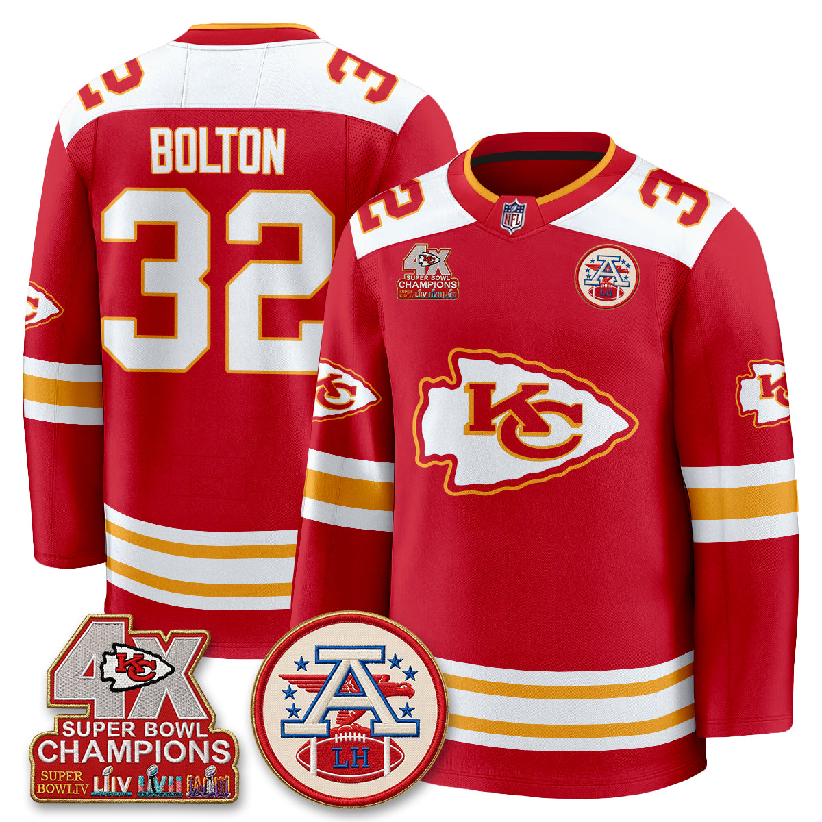 Kansas City Chiefs 4X Champs Edition Hockey Jersey - Stitched