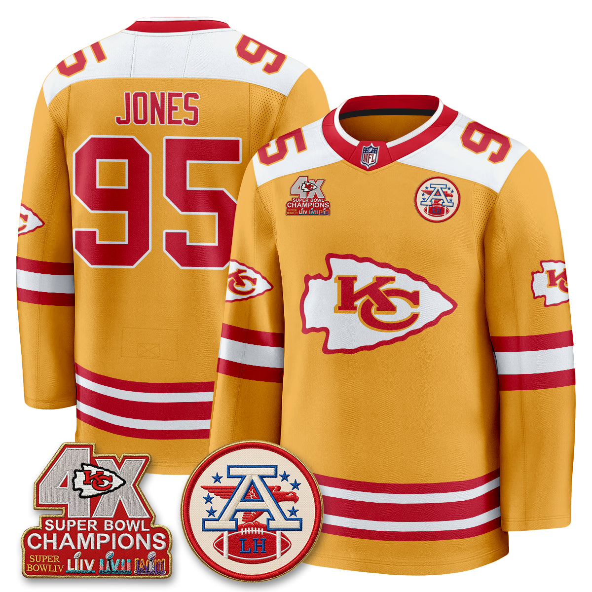 Kansas City Chiefs 4X Champs Edition Hockey Jersey - Stitched