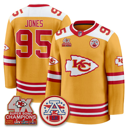 Kansas City Chiefs 4X Champs Edition Hockey Jersey - Stitched