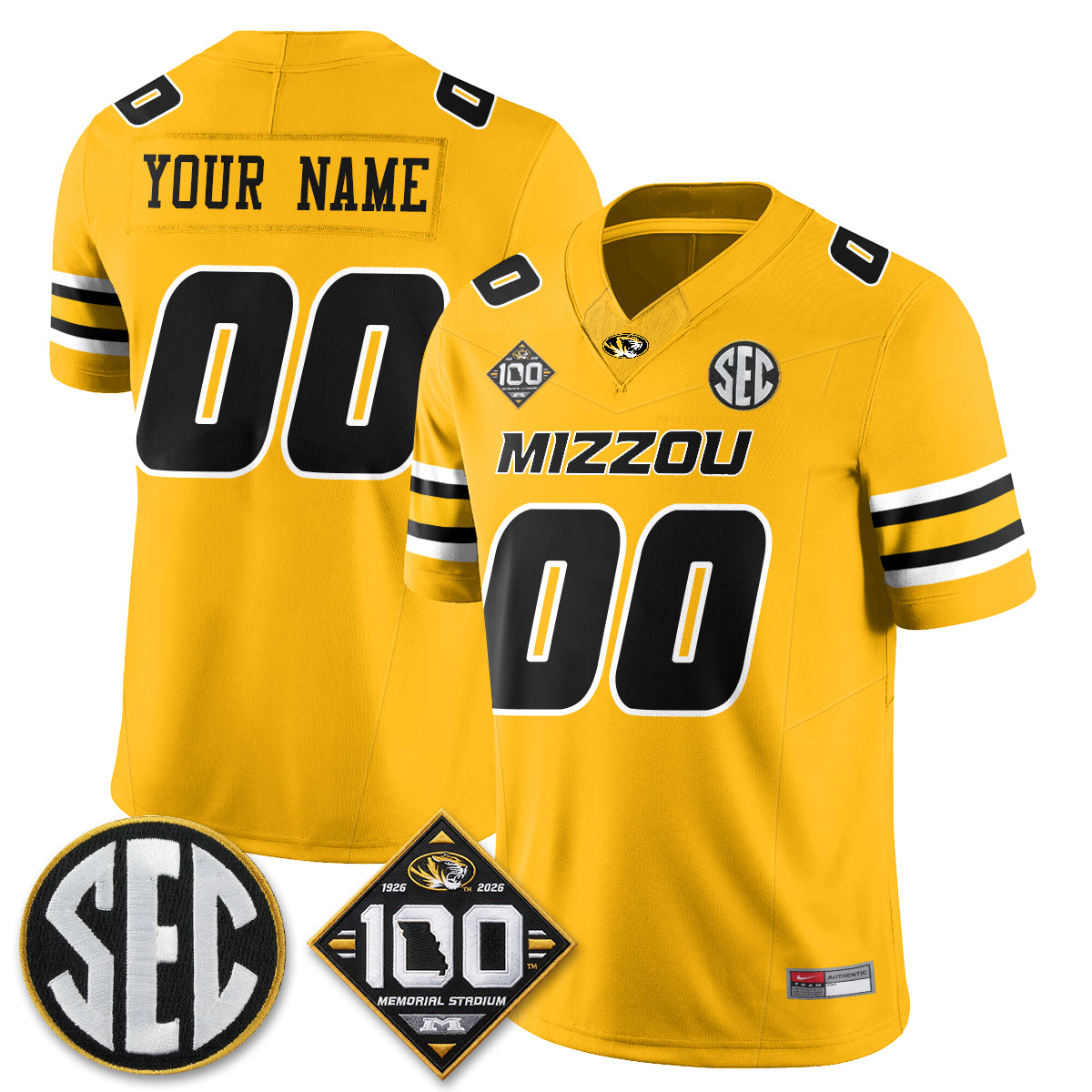 MIZZ 100th Anniversary of Memorial Stadium Vapor Custom Jersey - Stitched