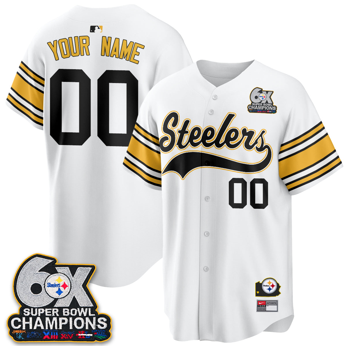 Pittsburgh Steelers 6X Champs Throwback Baseball Vapor Custom Jersey - Stitched