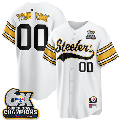 Pittsburgh Steelers 6X Champs Throwback Baseball Vapor Custom Jersey - Stitched