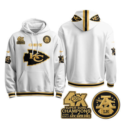 Kansas City Chiefs 4X Champs Gold Edition Hoodie - Stitched