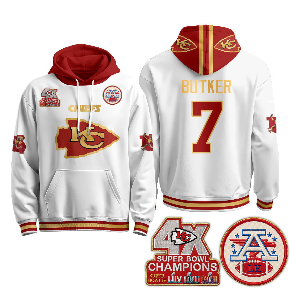 Kansas City Chiefs 4X Champs Gold Edition Hoodie - Stitched