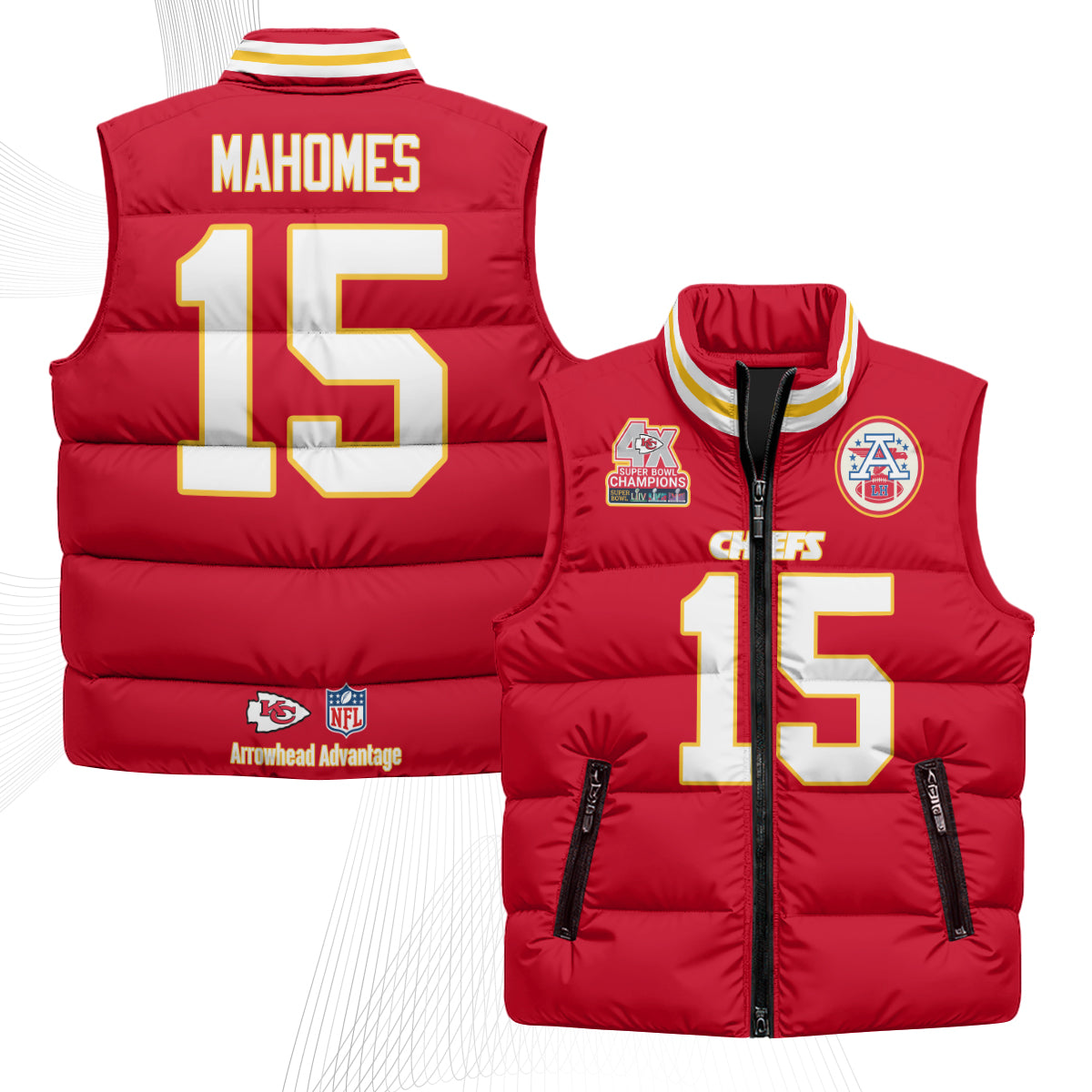 Kansas City Chiefs 4X Champs Gold Edition Puffer Vest - Printed