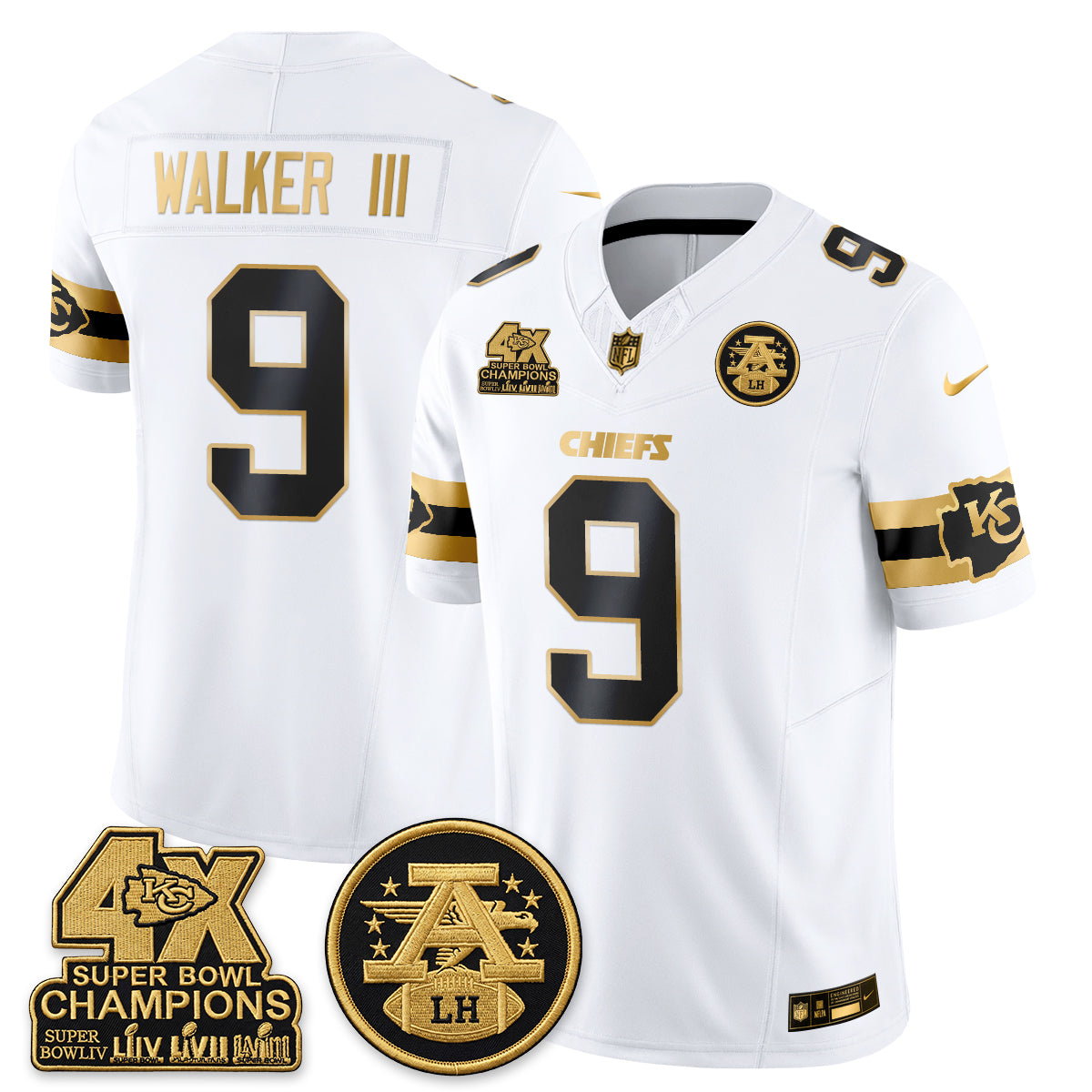 Kansas City Chiefs 4X Champs Gold Edition Vapor Jersey - Stitched