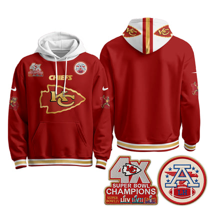 Kansas City Chiefs 4X Champs Gold Edition Hoodie - Stitched