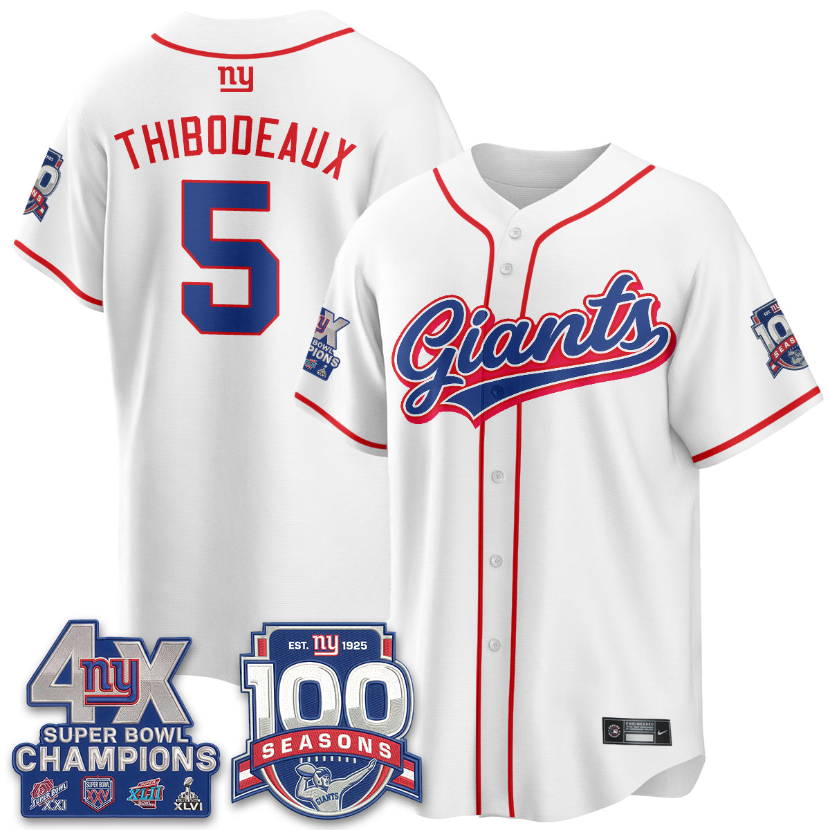 New York Giants 4X Champs & 100 Anniversary Vapor Baseball Jersey - Stitched