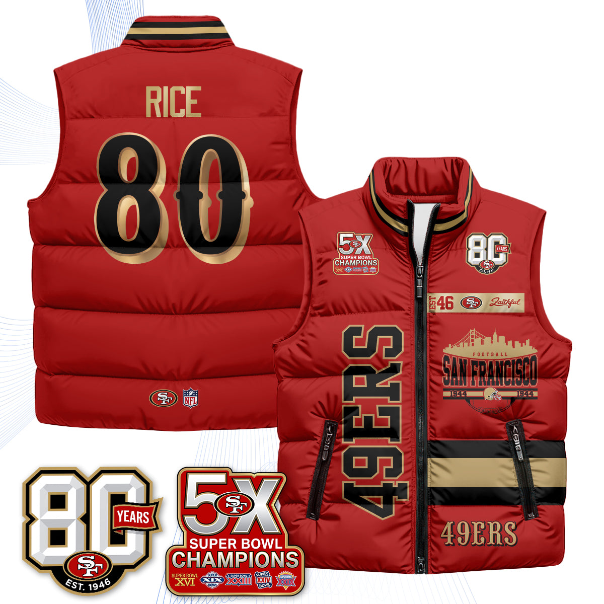 San Francisco 49ers Faithful to The Bay Puffer Vest - Printed