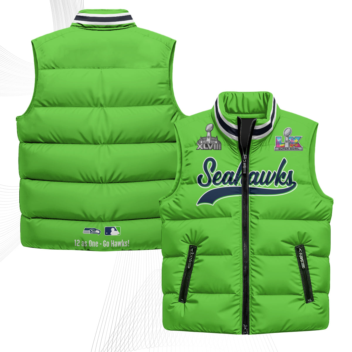 Seattle Seahawks S.Bowl Champs Puffer Vest - Printed
