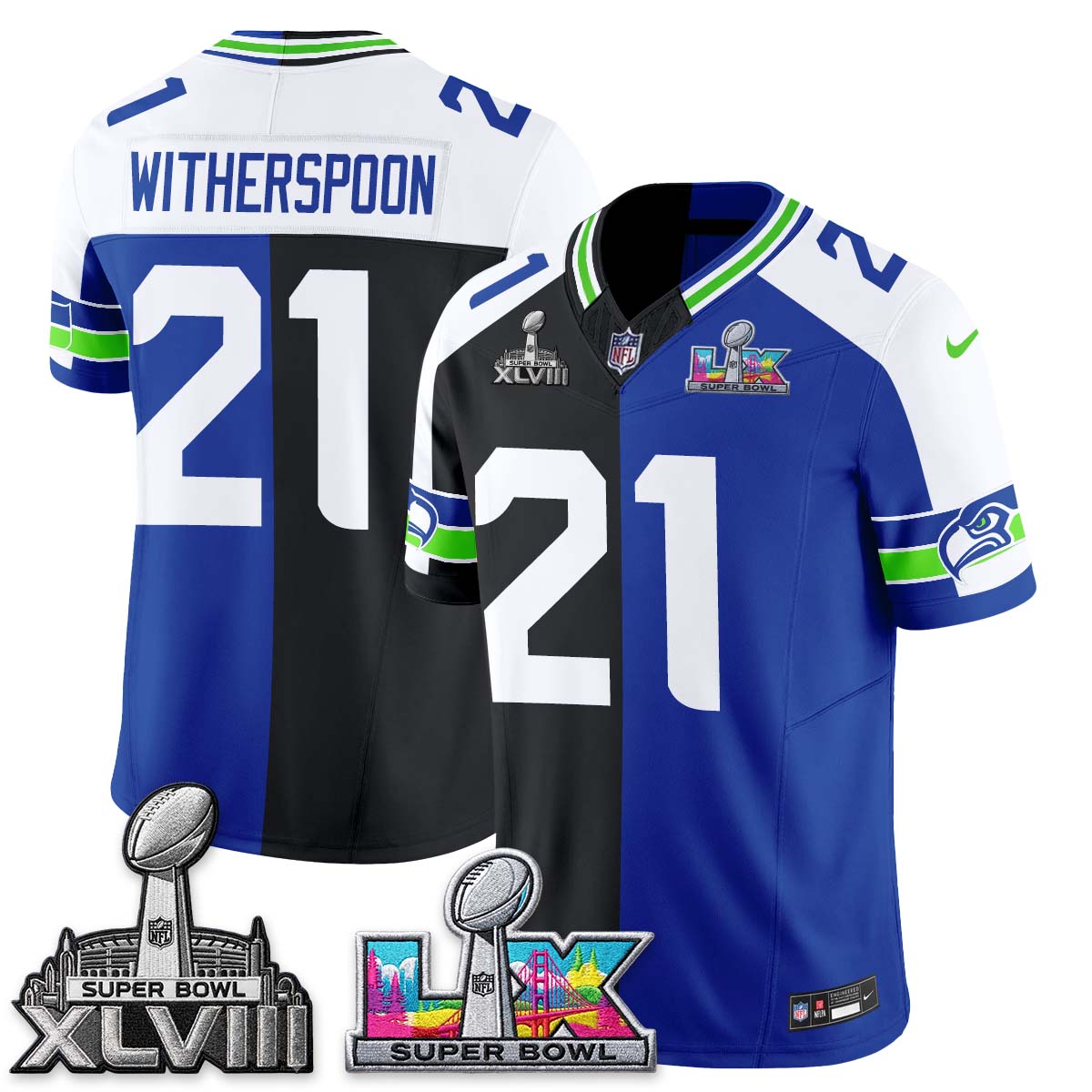 Seattle Seahawks Throwback 2 SB Patches Vapor Jersey - Stitched
