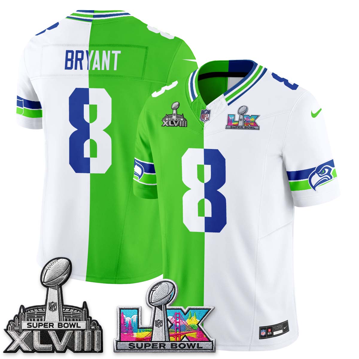 Seattle Seahawks Throwback 2 SB Patches Vapor Jersey - Stitched