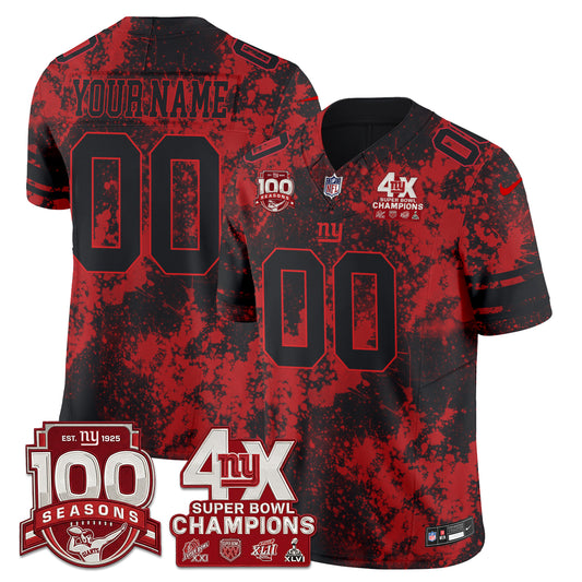 NYG 4X Champs Blood Splash Edition Vapor Custom Jersey - Stitched