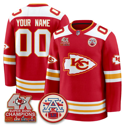 Kansas City Chiefs 4X Champs Edition Custom Hockey Jersey - Stitched