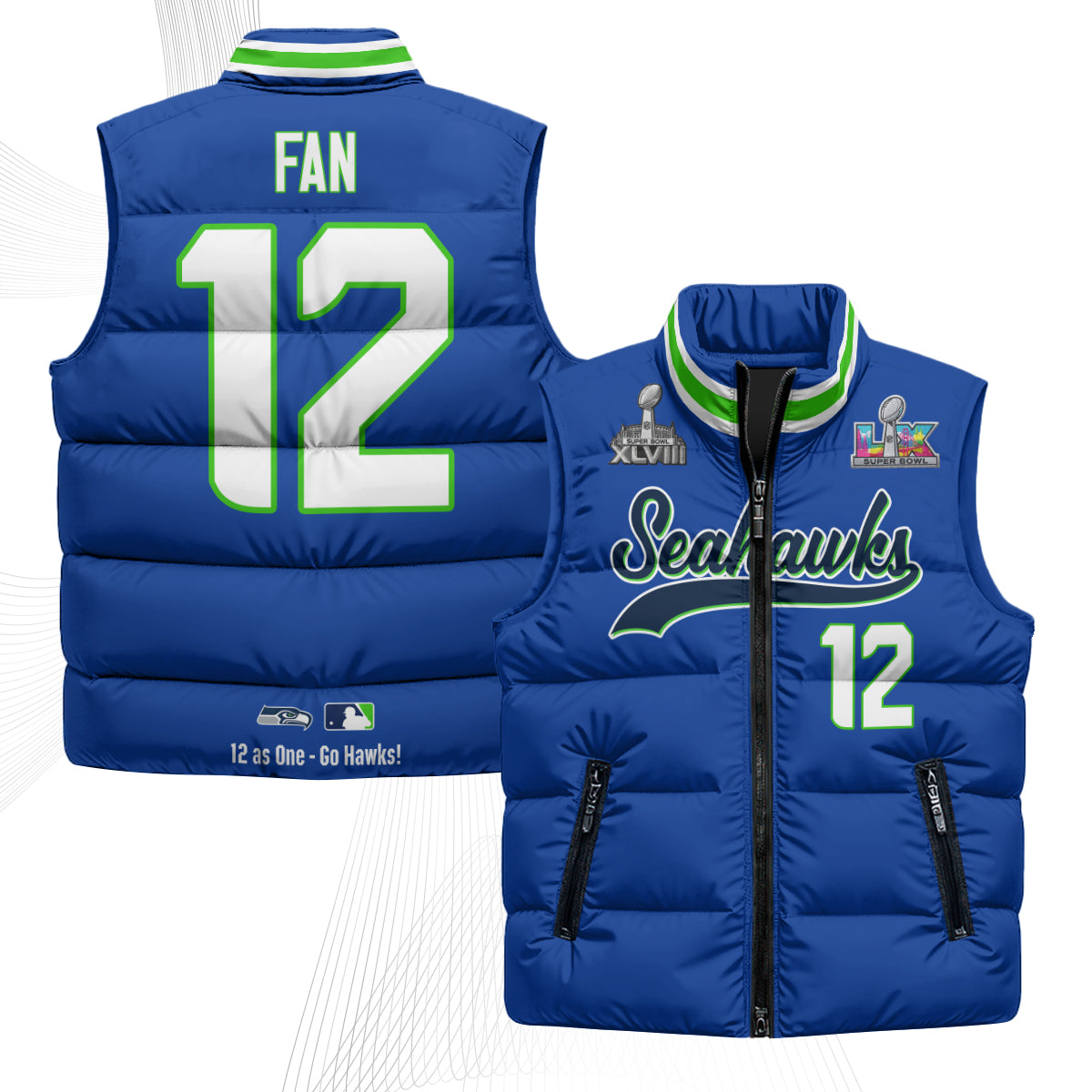 Seattle Seahawks S.Bowl Champs Puffer Vest - Printed