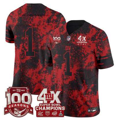 NYG 4X Champs Blood Splash Edition Vapor Jersey - Stitched