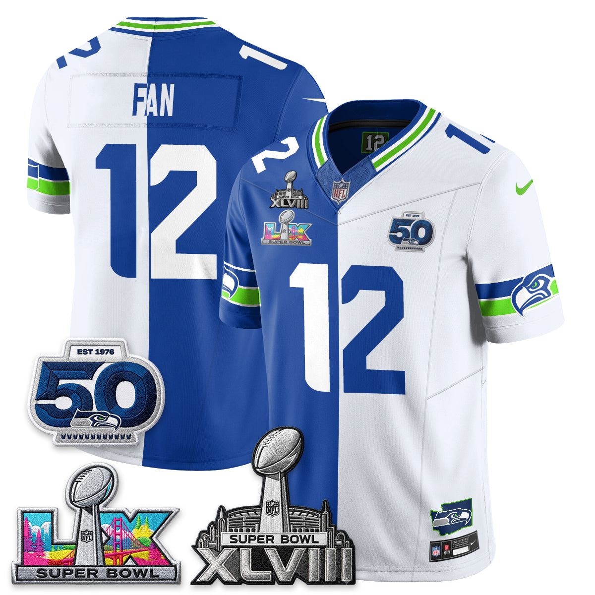Seattle Seahawks SB LX Champs Split Edition Vapor Jersey - Stitch