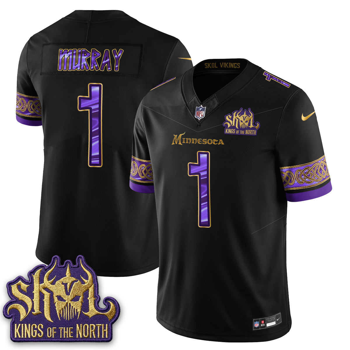 MIN Fangear Edition Warrior Skol Patch Vikings Font Vapor Jersey - Stitched