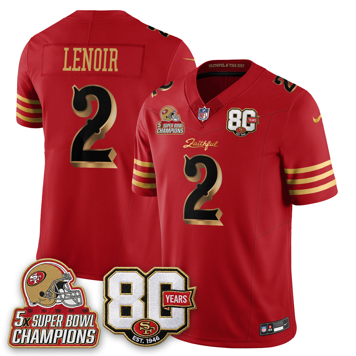 San Francisco 49ers 80 Years & 5X Champs Rivalries Vapor Jersey - Stitched