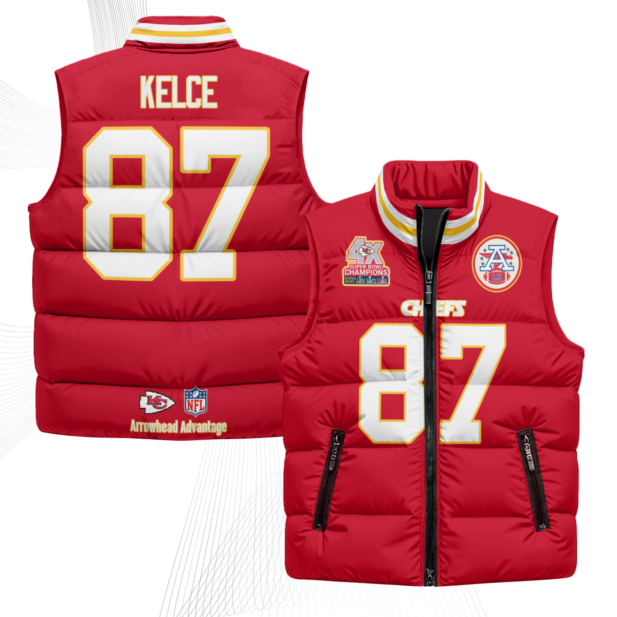 Kansas City Chiefs 4X Champs Gold Edition Puffer Vest - Printed