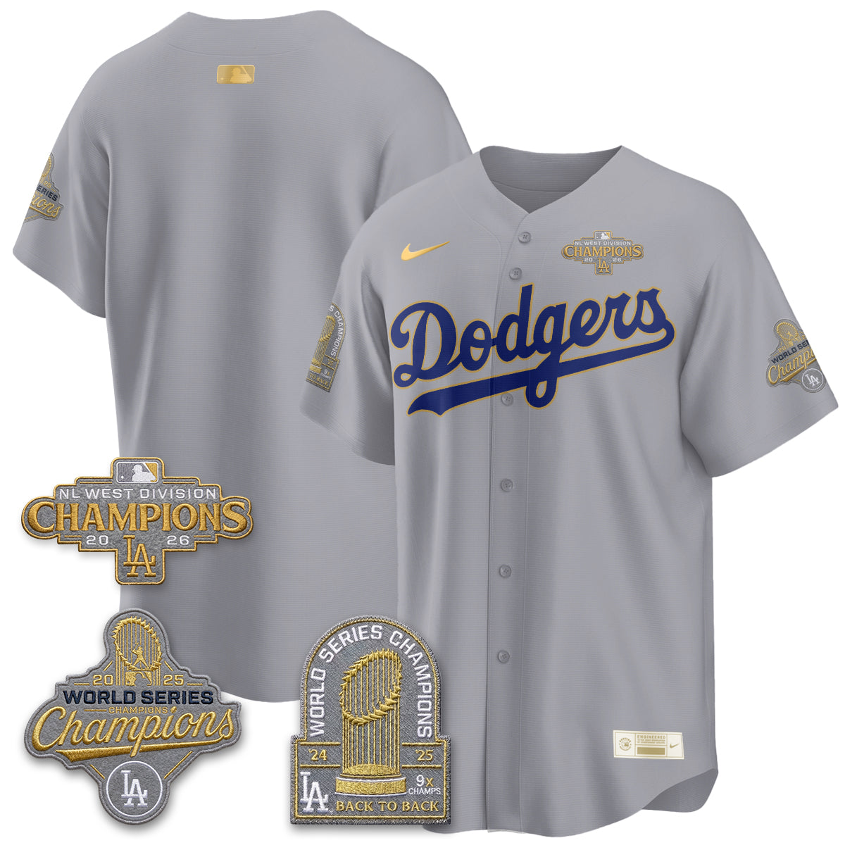 LAD 2026 NL West Champs Gold Vapor Jersey- Stitched